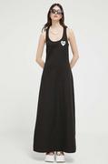 Sukienki - Love Moschino sukienka z domieszką lnu kolor czarny maxi dopasowana - miniaturka - grafika 1