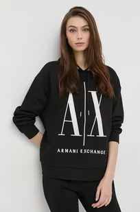 Armani Exchange bluza bawełniana 8NYM52.YJ68Z.NOS damska kolor czarny z kapturem z aplikacją - Bluzy damskie - miniaturka - grafika 1