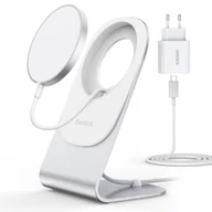 Ładowarki do telefonów - Choetech Choetech bezprzewodowa ładowarka MagSafe Qi 15W z aluminiowym stojakiem srebrny + ładowarka sieciowa PD 20W (H047) H047 - miniaturka - grafika 1