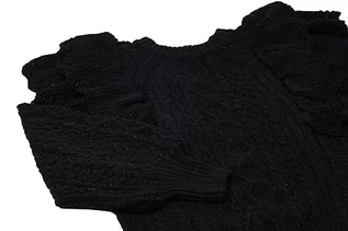 Swetry damskie - Aleva Damski sweter z dzianiny z okrągłym dekoltem i rękawami balonowymi i falbankami, czarny, rozmiar XS/S, czarny, XS - grafika 1