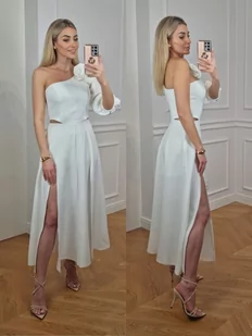Sukienka balowa Amelia biała na ślub na jedno ramię z różą - PERFE - Sukienki - miniaturka - grafika 1
