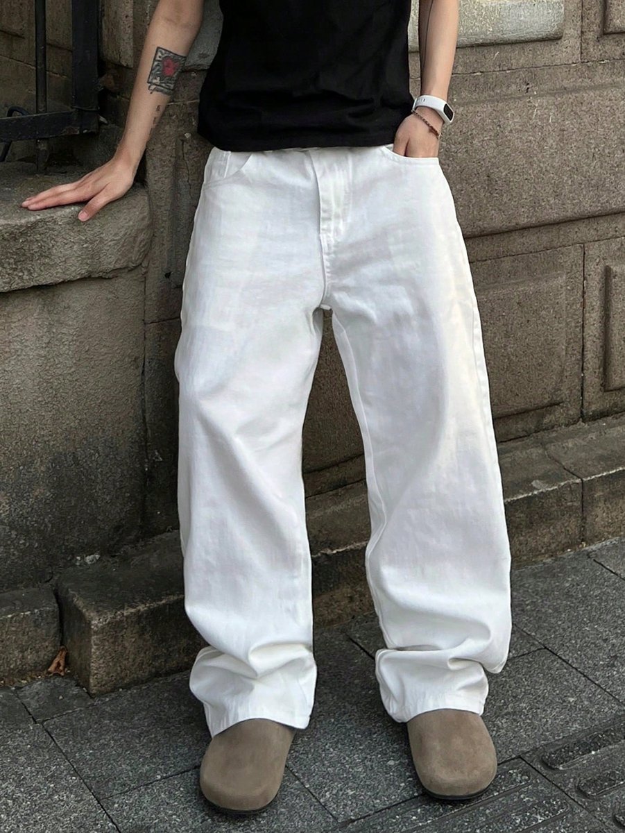 SHEIN BIAŁE MĘSKIE JEANSY BAGGY Z BAWEŁNY NA LATO L 1MA