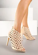 Botki damskie - Beżowe Botki na Szpilce Vices z Ażurową Cholewką Natirna - miniaturka - grafika 1