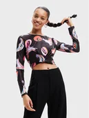 Bluzki damskie - Desigual Bluzka MONSIEUR CHRISTIAN LACROIX Smile 22WWTK76 Czarny Slim Fit - miniaturka - grafika 1