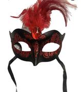 Akcesoria BDSM - Maska-Venetian Mask Red with Red Stone and Feather - miniaturka - grafika 1
