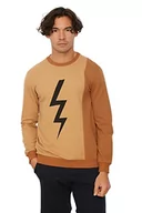 Bluzy męskie - Trendyol Męska bluza z okrągłym dekoltem, zwykła, beżowa, L, BEŻOWY, L - miniaturka - grafika 1
