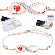 Bransoletki - Różowa Bransoletka Czerwona Cyrkonia Miłość z Nieskończonością SREBRO 925 - miniaturka - grafika 1