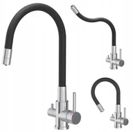 Baterie kuchenne - AGNES SteelQ stalowa bateria kuchenna trójdrożna z elastyczną wylewką, stalowa - miniaturka - grafika 1