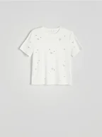 Koszulki i topy damskie - Reserved - T-shirt regular z aplikacjami - biały - miniaturka - grafika 1