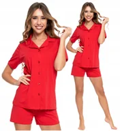 Piżamy damskie - Piżama Damska Elegancka Dwuczęściowa Czerwona Koszula Krótki Rękaw MORAJ L - miniaturka - grafika 1