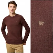 Swetry męskie - Wrangler KNIT SWEATER Mahogany raglanowy bawełniany męski sweter z wełną M - miniaturka - grafika 1