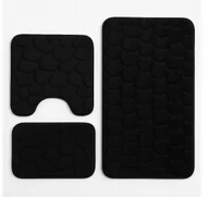 Dywaniki łazienkowe - ZESTAW KOMPLET 3 DYWANIKÓW ŁAZIENKOWYCH MIĘKKIE CZARNE ANTYPOŚLIZGOWE - miniaturka - grafika 1