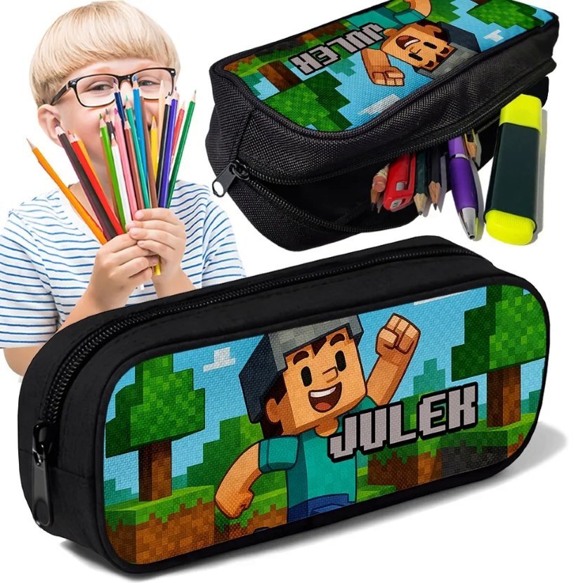Piórnik TUBA + IMIĘ Pixel Game Craft Style Personalizowany Szkolny Prezent