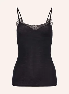 Hanro Top Woolen Lace Z Wełny Merino Z Koronką schwarz - Koszulki i topy damskie - miniaturka - grafika 1