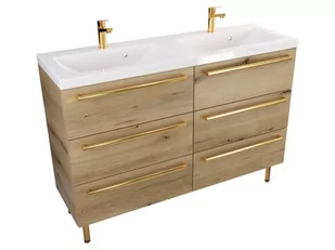 Szafka Stojąca Z Umywalką ATHD 120 cm DUO - Dąb Evoke Coast Mat - Uchwyty Złote Polerowane - Szafki łazienkowe - miniaturka - grafika 1