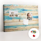 Tablice i flipcharty - Szkolna Tablica korkowa 60x40 cm, Kolorowe Pinezki, wzór Porysowane drewno - miniaturka - grafika 1