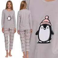 Piżamy damskie - PIŻAMA DAMSKA BAWEŁNIANA Z DŁUGIM RĘKAWEM WZÓR PINGWIN KOMFORTOWA MORAJ 3XL GREY - miniaturka - grafika 1