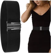 Paski - Damski szeroki CZARNY Pasek do Talii elastyczny - miniaturka - grafika 1