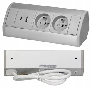 Gniazdo Meblowe Podwójne z Uziemieniem 2xUSB typ A+C 2,4A Szaro-Srebrne - Gniazdka elektryczne - miniaturka - grafika 1