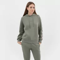 Bluzy sportowe damskie - Damska bluza dresowa nierozpinana z kapturem Guess Britney Hooded - oliwkowa/khaki - GUESS - miniaturka - grafika 1