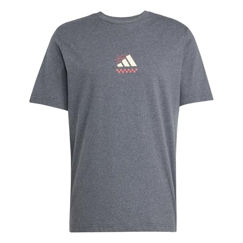 adidas Mężczyźni Three Slice Life, Pizza Back Graphic Tee, Short Sleeve, dark grey heather, S