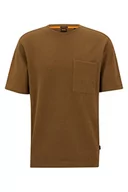 Koszulki męskie - BOSS Męski T-shirt Tempestoshort Relaxed-Fit z mieszanki bawełny o strukturze waflowej, jasny beż, L - miniaturka - grafika 1