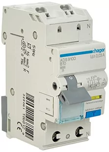 Hager polo RCBO Wyłącznik różnicowoprądowy z członem nadprądowym 1P+N 6kA B 10A/30mA Typ A QuickConnect ADS910D ADS910D - Bezpieczniki elektryczne - miniaturka - grafika 1