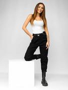Spodnie damskie - Czarne jeansowe spodnie damskie z wysokim stanem i paskiem z saszetką Denley LA688 - miniaturka - grafika 1