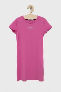Calvin Klein Jeans Jeans sukienka dziecięca kolor różowy mini rozkloszowana - Sukienki - miniaturka - grafika 1