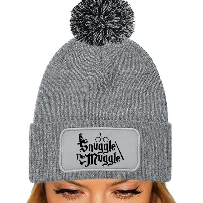 CZAPKA POMPON Bawełniana ZIMOWA Szara SNUGGLE MUGGLE Dla Czarownicy Wzory