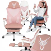 Fotele gamingowe - Fotel Gamingowy Obrotowy Różowy Krzesło Obrotowe Gracza z Podnóżkiem BING - miniaturka - grafika 1