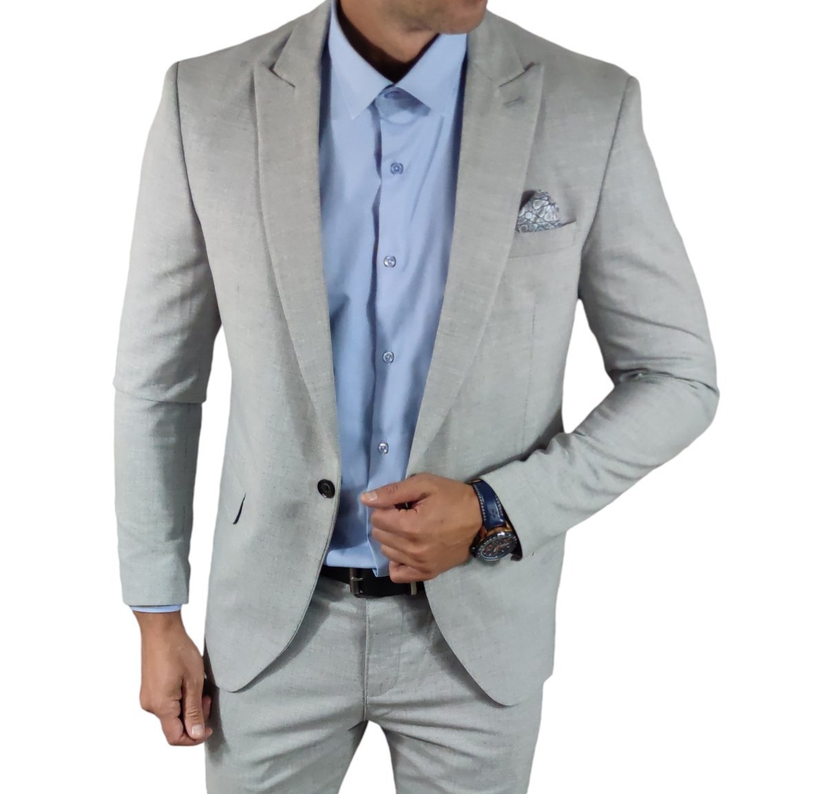 Marynarka jednorzędowa taliowana gładka szara - popielata DJM05 56