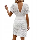 Bluzki damskie - Nowa Koronkowa Tunika Plażowa Boho Pareo Letnia Sukienka Damska Koronka - miniaturka - grafika 1