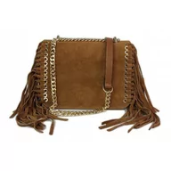 Torebki damskie - Piękna Duża Listonoszka A5 Frędzle ,Złoto ,Dzety ,Łańcuch Skóra Zamsz Z Dollaro Camel Vpz88C - miniaturka - grafika 1