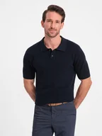 Swetry męskie - Bawełniana męska koszulka polo ze strukturalnej dzianiny granatowa V2 OM-POSS-0117 - Ombre Clothing - miniaturka - grafika 1
