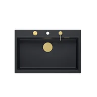 Zlewozmywaki - Quadron Marc Zlewozmywak granitowy jednokomorowy 76x50 cm czarny/złoty HQM7650U7_PVDG1 - miniaturka - grafika 1