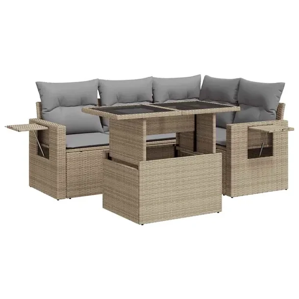 Zestaw wypoczynkowy rattan PE beżowy 5szt. 100x55x44/73cm