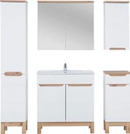 Meble łazienkowe - Elior Zestaw mebli łazienkowych z koszem Marsylia 3Q 80 cm - Biały połysk - miniaturka - grafika 1