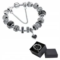 Bransoletki - Bransoletka Srebrna Modułowa Czarna Zawieszka Serce Beads Charms 20 cm DIY - miniaturka - grafika 1