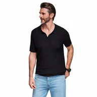 Koszulki męskie - Dzianinowa koszulka męska polo bez zapięcia czarna V3 OM-POSS-0157 r. XXL - miniaturka - grafika 1
