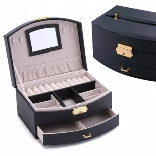 SZKATUŁKA NA BIŻUTERIĘ KUFEREK EKOSKÓRA ELEGANCKI ORGANIZER CZARNY F41 - Pudełka i szkatułki - miniaturka - grafika 1
