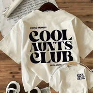 Bluzki damskie - TEMU CLUB Damska Koszulka Casual z Krótkim Rękawem - Miękki, Oddychający Top z Okrągłym Dekoltem i Nadrukiem " CLUB", Regularny Krój w Linii H - miniaturka - grafika 1