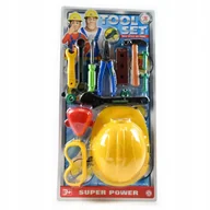 Zabawy w naśladowanie dorosłych - ZESTAW NARZĘDZIOWY KASK BUDOWLANY KOMBINERKI ŚRUBOKRĘT MŁOTEK OKULARY - miniaturka - grafika 1