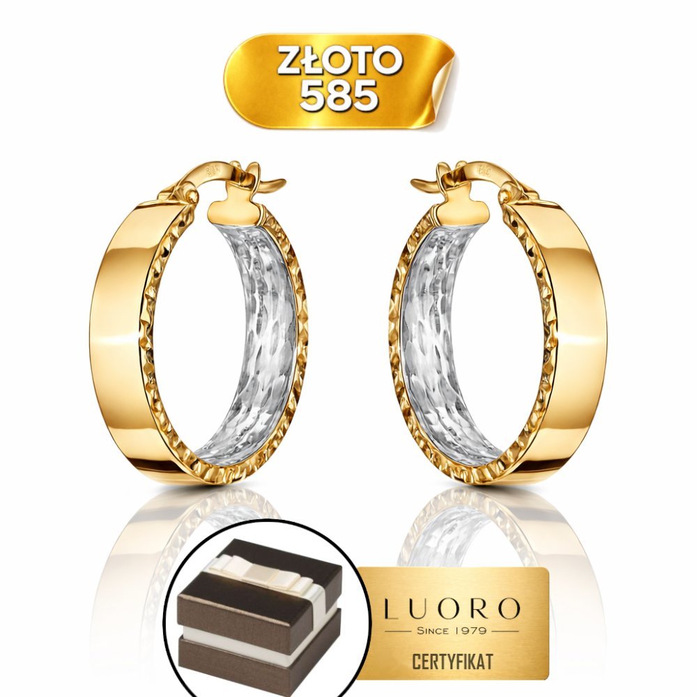 KOLCZYKI ZŁOTE 585 14K KÓŁKA DIAMENTOWANE DWUKOLOROWE ŚREDNICA 23 MM