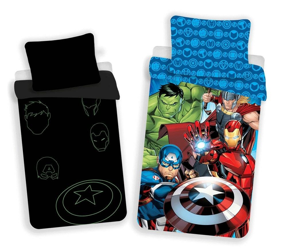 WADA Pościel świecąca w ciemności 140x200 Avengers bawełniana poszewka 70x90 niebieska