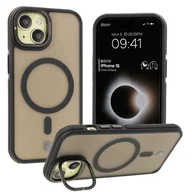 Etui i futerały do telefonów - Bizon Etui z podstawką i pierścieniem magnetycznym Case Eclipse do iPhone 15, przydymione z czarną ramką - miniaturka - grafika 1