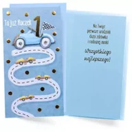 Kartki okolicznościowe i zaproszenia - Karnet Urodziny Roczek autko - miniaturka - grafika 1