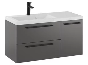 Szafka Wisząca Z Umywalką RON 90 cm D Lewa - Titan Mat - Uchwyty Czarne Matowe - Szafki łazienkowe - miniaturka - grafika 1