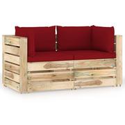 Meble ogrodowe - Ogrodowa sofa 2-os z poduszkami, impregnowane na zielono drewno kod: V-3074552 - miniaturka - grafika 1