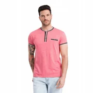 Koszulki męskie - T-shirt męski henley z ozdobnymi ściągaczami czerwony V1 OM-TSCT-0175 S - miniaturka - grafika 1